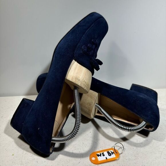 Salvatore Ferragamo Suede Leather Pumps Shoes 8,5 2A  Blue Narrow Tassels - Picture 1 of 8